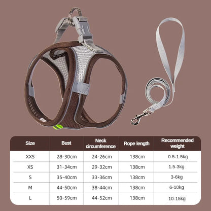 Summer Mesh Safety Vest and Leash Set for Small Dogs Dog Accessories Adjustable Puppy and Cats Harness Pet Supplies Collar Pets