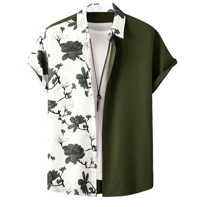 Retro Hawaiian Flower Shirt For Men Summer 3d Print Plants Leaves Short Sleeves Button Down Shirts Beach Tops Blouse Clothes