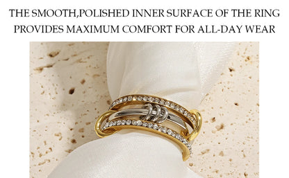 New Stainless Steel Cubic Zirconia Stackable Rings for Women 18k GoldPlating Multi-Link Connected Statement Ring Stack Jewelry