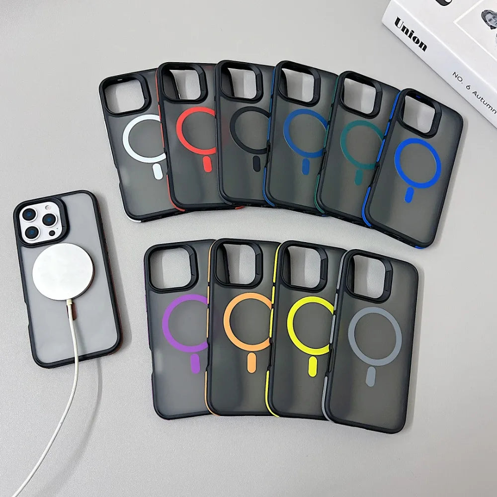 Luxury Magnetic Color Matte Translucent Armor Shockproof Case For iPhone  13 14 ProMax Magsafe Wireless Charge Cover