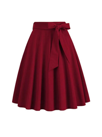 Women Summer Midi Long Skirt Solid Elegant Faldas High Waist A Line 50s Swing Skirts