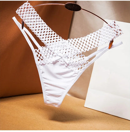 2024 Women's Panties Cross Cut Ice Silk Thong Sports Fashion Perspective Low Waist Ribbons Трусы Женские Sexy Lingerie Thongs