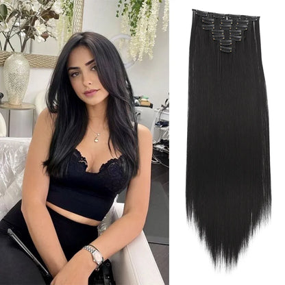 Synthetic 7 pieces/set, 22 inch straight hair extensions, hair clip extensions, clip extensions, Christmas Halloween extensions
