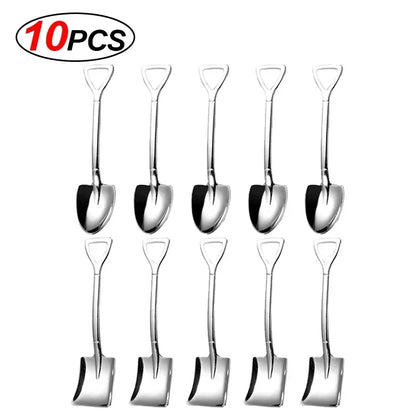 20/2x Stainless Steel Shovel Spoons Gold Silver Mini Coffee Teaspoon Fruit Ice Cream Dessert Spoon Scoops Kitchen Tableware Set