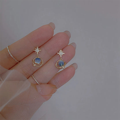 Fashion Cosmic Star River Earrings Blue Opal Niche Unique Planet Earrings Ear Studs Women Versatile Ear Jewelry