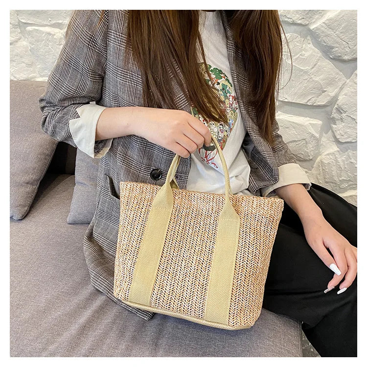 Summer Trend Straw Bags New Popular Hit Color Handbags for Women 2023 Designer Luxury Zipper Color Matching Tote Bag