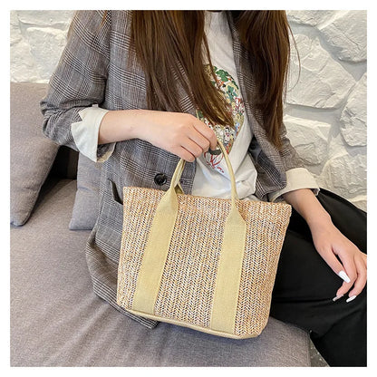 Summer Trend Straw Bags New Popular Hit Color Handbags for Women 2023 Designer Luxury Zipper Color Matching Tote Bag