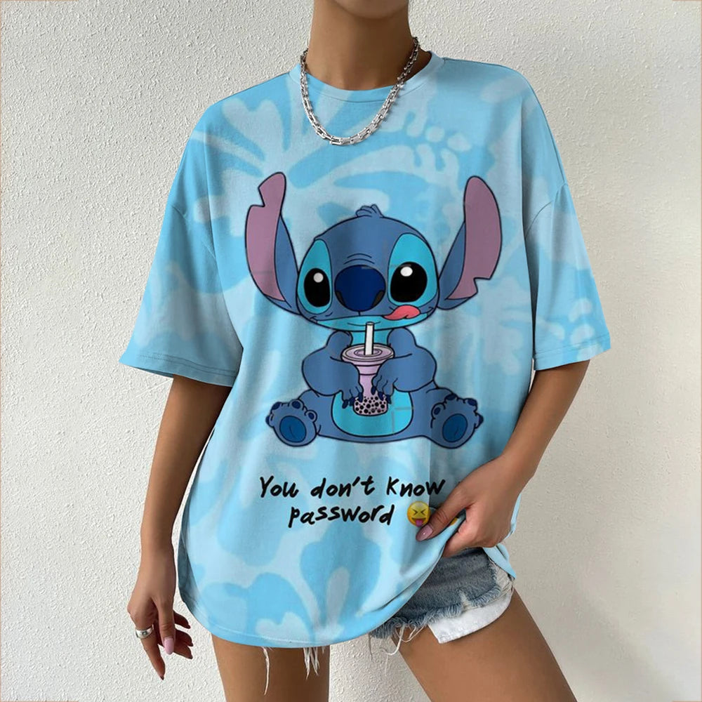Simple Disney Stitch print Women's Face Printing tees Women T-Shirts Casual Soft Short Sleeve Tops Loose Comfortable Clothes