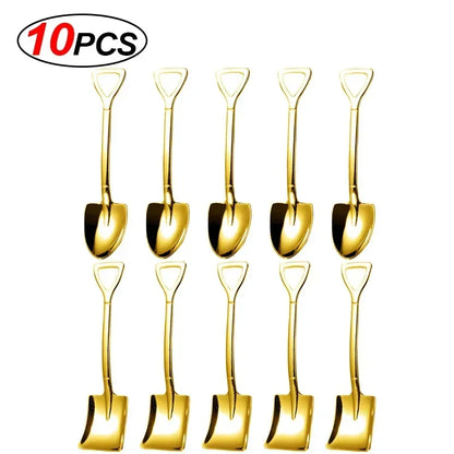 20/2x Stainless Steel Shovel Spoons Gold Silver Mini Coffee Teaspoon Fruit Ice Cream Dessert Spoon Scoops Kitchen Tableware Set