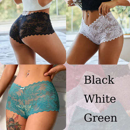 3PCS Sexy Floral Lace Panties Women Briefs Low Waist Soft Lingerie Comfortable Female Underwear Girls Intimates Panties S-XL