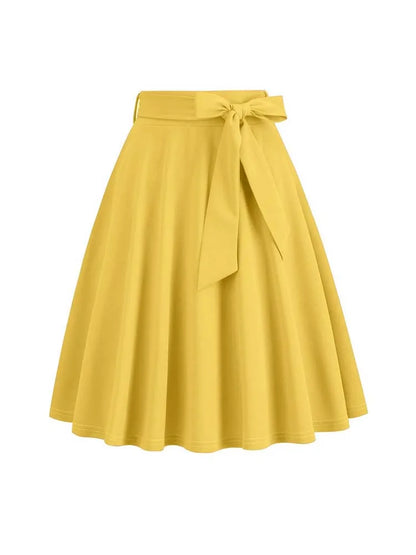 Women Summer Midi Long Skirt Solid Elegant Faldas High Waist A Line 50s Swing Skirts