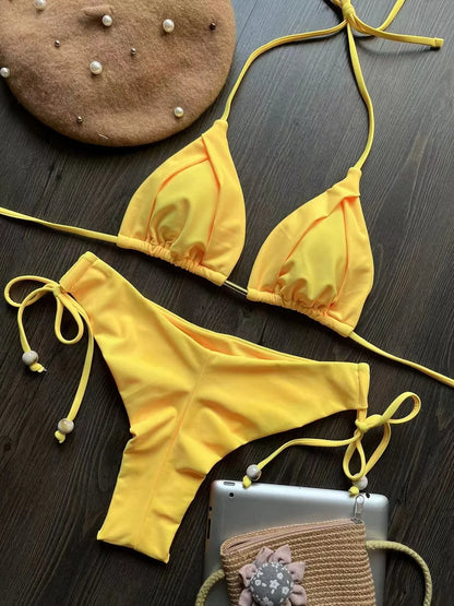 2024 sexy women bikini, brazilian triangle bikini, push-up swimsuit, metal chain beach bikini