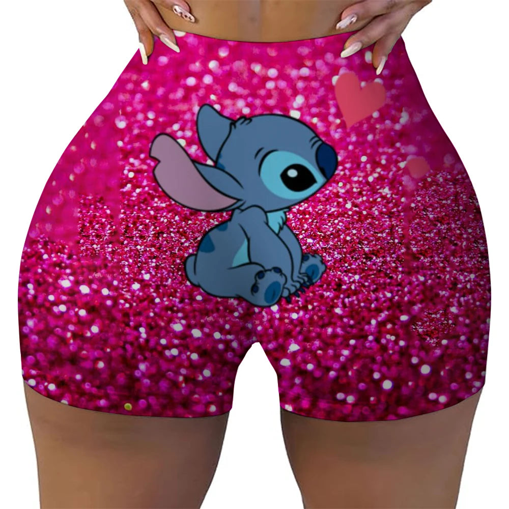 Disney Lilo&Stitch Women's Fitness Shorts, High Waist Yoga, Short Legs, Bicycle, Soft Squat, Comprehensive Training, Jogging Ath