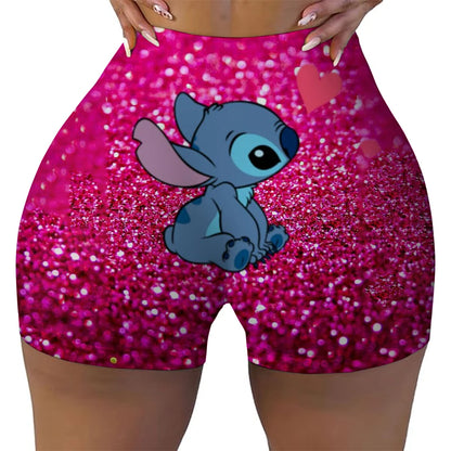 Disney Lilo&Stitch Women's Fitness Shorts, High Waist Yoga, Short Legs, Bicycle, Soft Squat, Comprehensive Training, Jogging Ath
