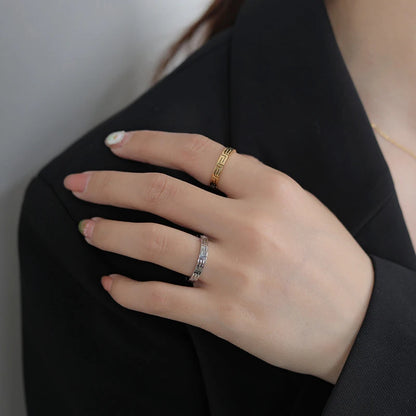 Korean Style Simple Geometric Lattice Stackable Rings 18K Gold Plated Stainless Steel Band Ring Waterproof Jewelry Gift