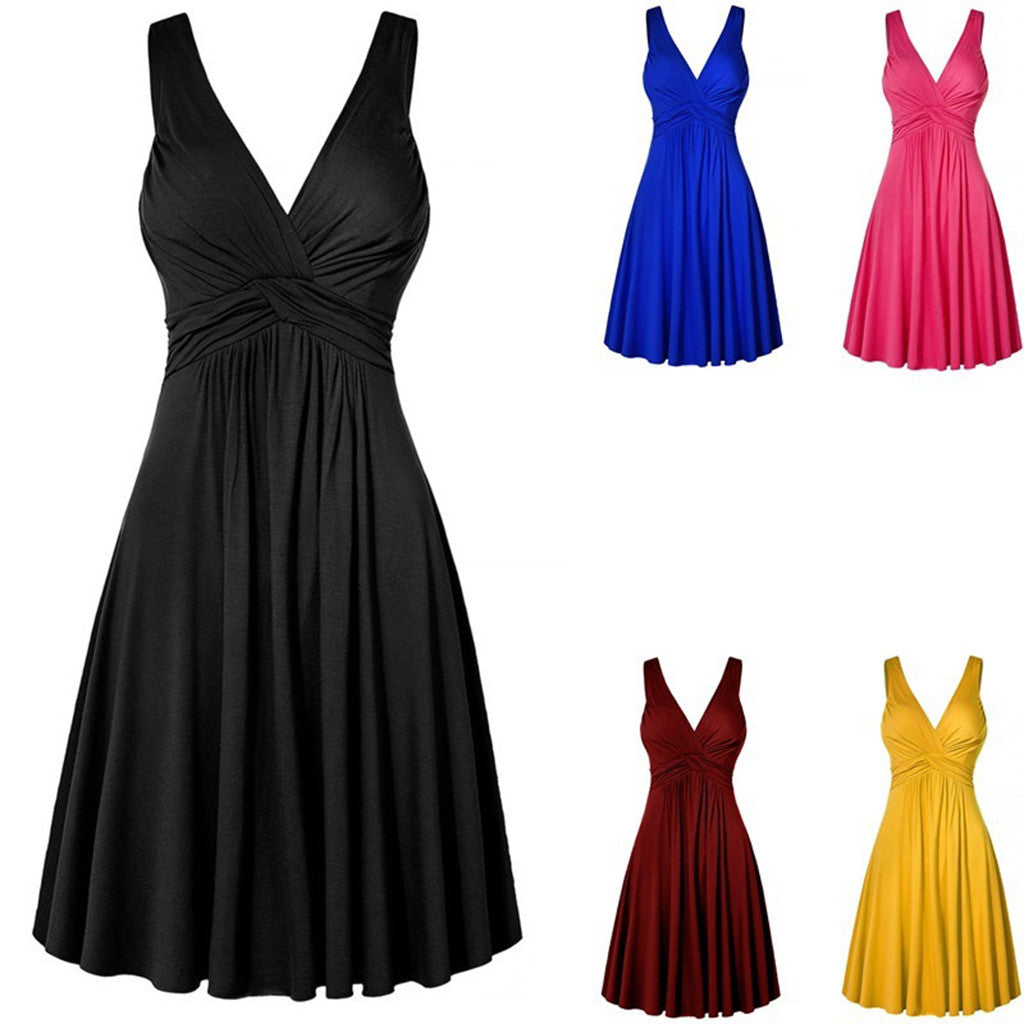 Plus Size Sling Pleated Slim Flare Skirt Dresses Women V-neck Cocktail Party Dress Gown Retro Vestidos de fiesta Female Sundress