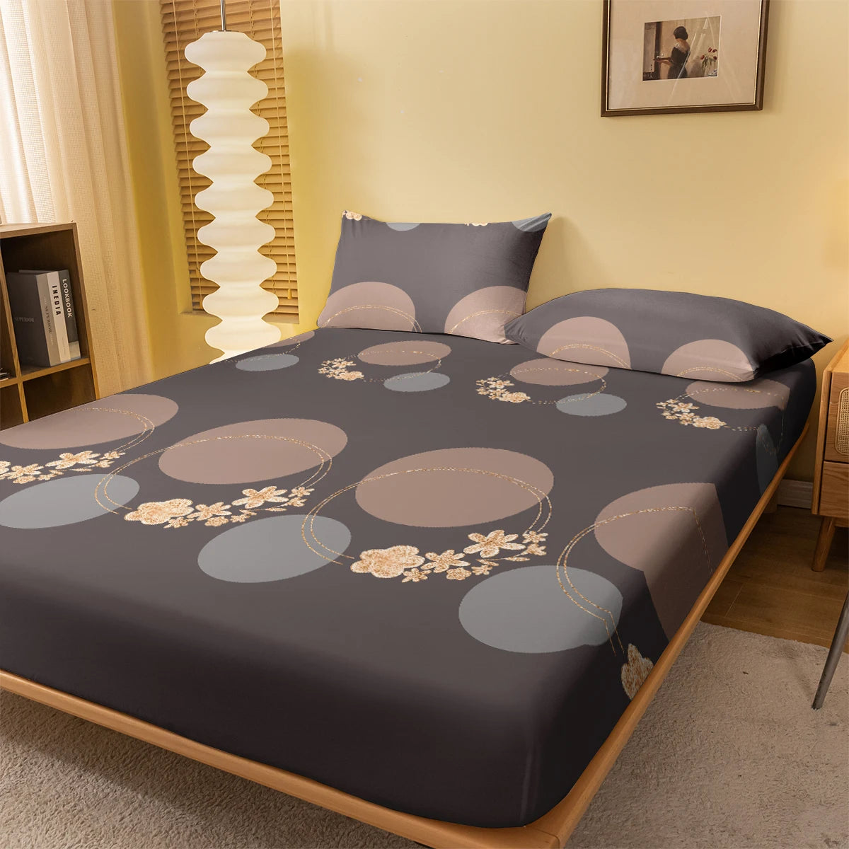 1 Simple modern Circular Geometry printed matte Fitted Sheet, bedroom printed bed cover,bedding(excluding pillowcases)