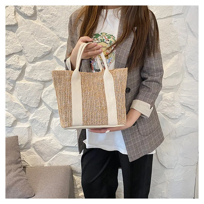 Summer Trend Straw Bags New Popular Hit Color Handbags for Women 2023 Designer Luxury Zipper Color Matching Tote Bag