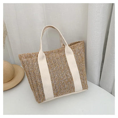 Summer Trend Straw Bags New Popular Hit Color Handbags for Women 2023 Designer Luxury Zipper Color Matching Tote Bag