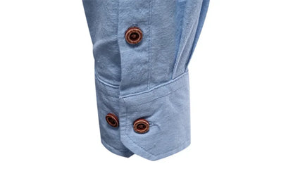 Spring and Summer New Fashion Business Shirt Men's Cotton and Linen Casual Day Fashion Solid Color Long-sleeved Shirt