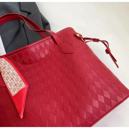 PU 2024 New Women's Bag Fashion Trend Shoulder Bag Leisure Commuter Handbag Minimalist Versatile Design Red Large Capacity