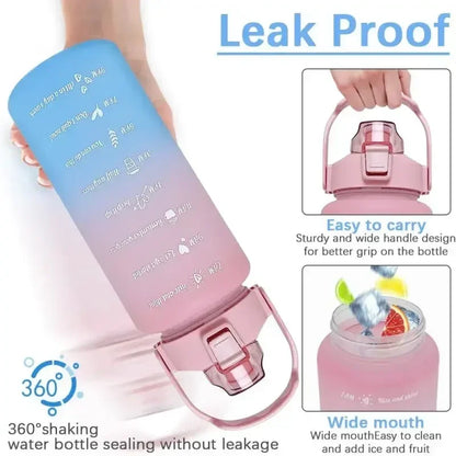 3PCS Sports Water Bottle for Running Drinking Bottle 2L Motivational with Time Marker Stickers Portable Reusable Plastic Cups