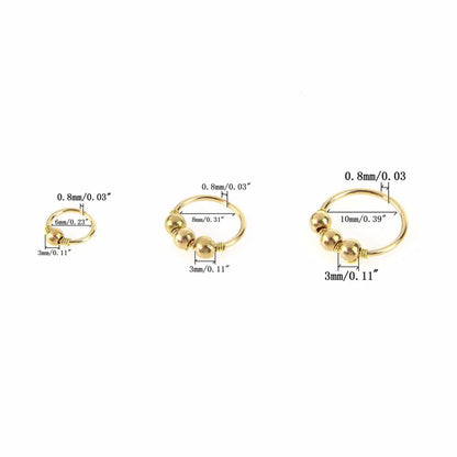 3Pcs/Set Retro Round Beads Nose Ring Earrings Nostril Hoop Body Piercing Jewelry 6mm/8mm/10mm