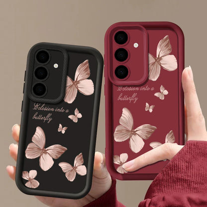 Gold Butterfly Soft TPU Case For Samsung Galaxy S25 S24 S23 S23 FE Phone Cover