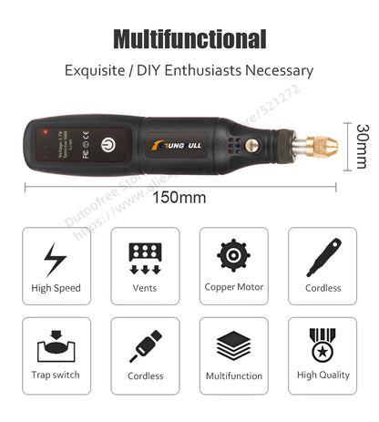 Strumento per incisione USB, utensile Dremel, trapano a batteria, utensile rotante, mini trapano elettrico senza fili, lucidatrice ricaricabile