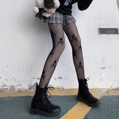 New Goth Lolita Cosplay JK Girls Tights Women Sexy Retro Gothic Kawaii Cross Print Club Stockings Nylon Socks Fishnet Pantyhose