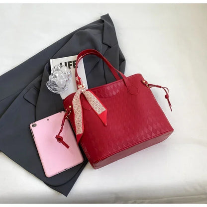 PU 2024 New Women's Bag Fashion Trend Shoulder Bag Leisure Commuter Handbag Minimalist Versatile Design Red Large Capacity