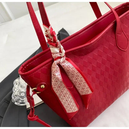PU 2024 New Women's Bag Fashion Trend Shoulder Bag Leisure Commuter Handbag Minimalist Versatile Design Red Large Capacity