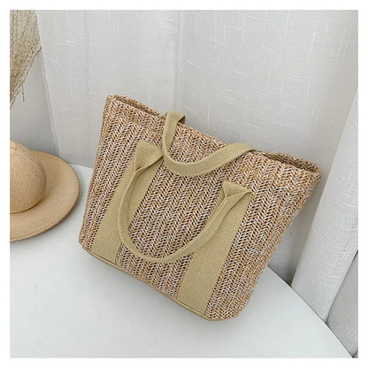 Summer Trend Straw Bags New Popular Hit Color Handbags for Women 2023 Designer Luxury Zipper Color Matching Tote Bag