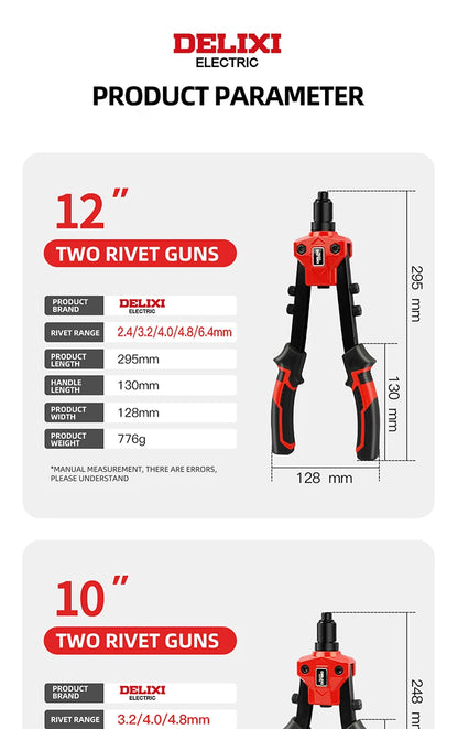 DELIXI ELECTRIC Rivet Gun，Manual Professional Pull Gun High Lever More labor-saving，TighteningandRiveting of Metal SheetandPipe