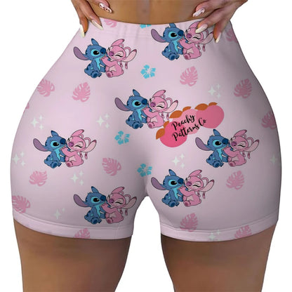 Disney Lilo&Stitch Women's Fitness Shorts, High Waist Yoga, Short Legs, Bicycle, Soft Squat, Comprehensive Training, Jogging Ath