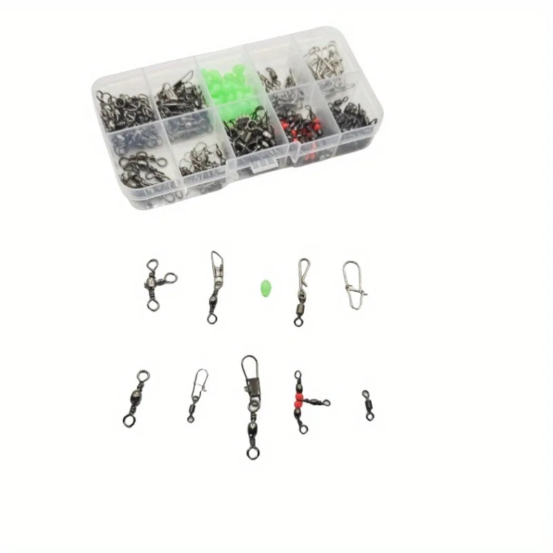 A box contains 200 fishing gear adapter kits, including barrel adapters and connectors, fishing beads