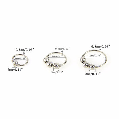 3Pcs/Set Retro Round Beads Nose Ring Earrings Nostril Hoop Body Piercing Jewelry 6mm/8mm/10mm