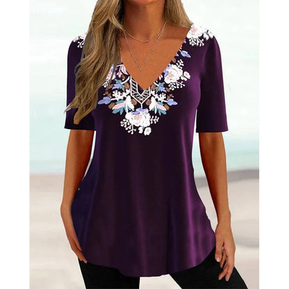 Women's T Shirt Stripe Gradient Relaxed Ladies Clothes Blouse V-Neck Fashion Short Sleeve Tees Female Oversized Sweatshirt Loose