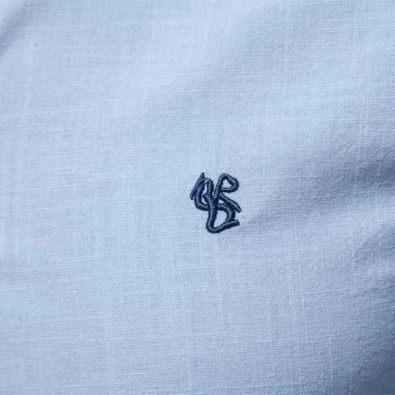 Spring and Summer New Fashion Business Shirt Men's Cotton and Linen Casual Day Fashion Solid Color Long-sleeved Shirt