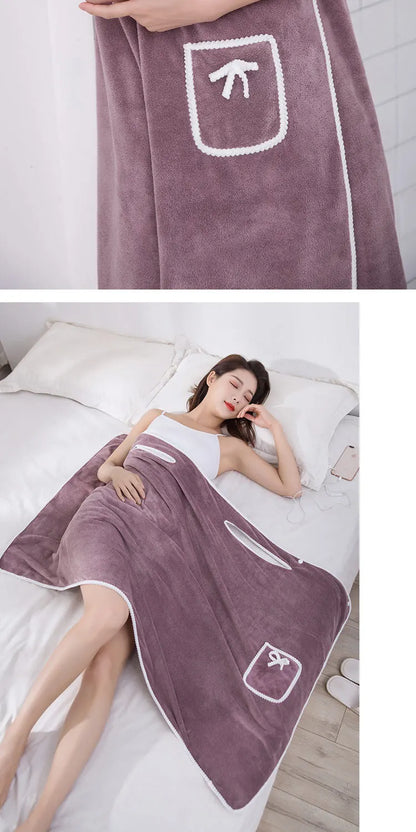 2024 Coral Velvet Bath Skirt Soft Absorbent Thickened with Edging Adult Women Chest Wrapped Wearable Bath Towel