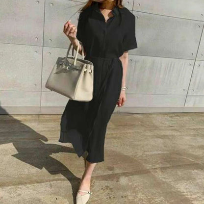 Summer Cotton and Linen Polo Neck Shirt Dress