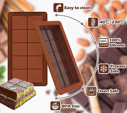 Moldes para barras de chocolate, barras de silicona, moldes de cera derretida desmontables, fácil de desmoldar, rectangulares, duraderos para proteínas y energía, regalo hecho a mano.