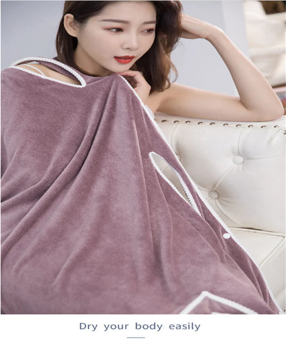 Women's Bathrobe Coral Velvet Bath Skirt Soft Absorbent Thickened with Edging Adult Women Chest Wrapped Wearable Bath Towel