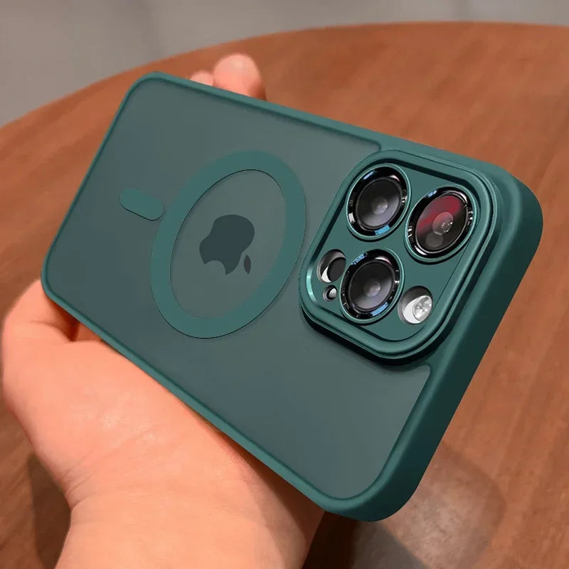 Magnetic Luxury Matte Translucent Armor Shockproof Case For iPhone 16 15 Pro Max For Magsafe Wireless Charge Cover