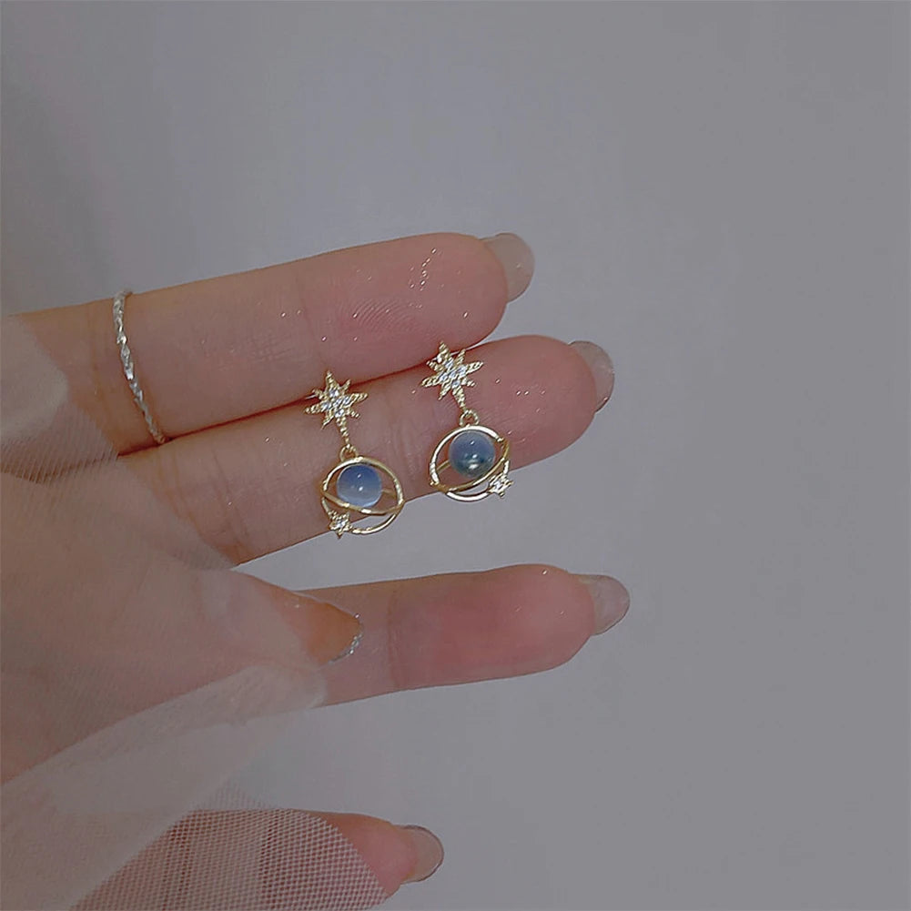 Fashion Cosmic Star River Earrings Blue Opal Niche Unique Planet Earrings Ear Studs Women Versatile Ear Jewelry