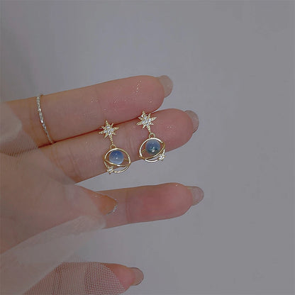 Fashion Cosmic Star River Earrings Blue Opal Niche Unique Planet Earrings Ear Studs Women Versatile Ear Jewelry