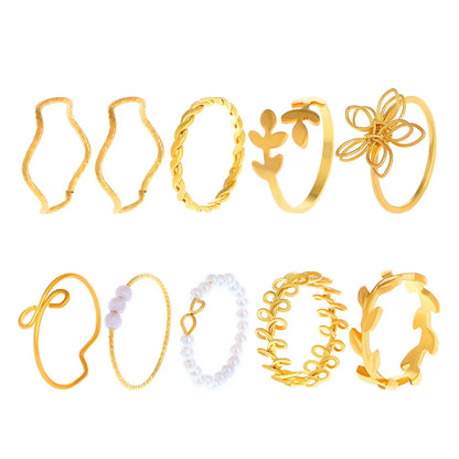 Bohemian Wave Flower Rings Set For Women Vintage Geometric Pearl Butterfly Metal Chain Knuckle Rings 2022 Trendy Jewelry Gift