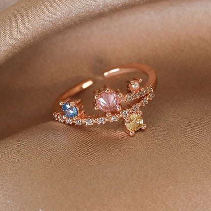 New Arrival Elegant and Luxurious Colored Zircon Inlaid Ring Fashion-forward Women Stylish Open Finger Ring with Colorful Zircon