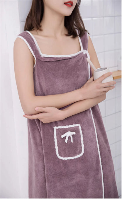 Women's Bathrobe Coral Velvet Bath Skirt Soft Absorbent Thickened with Edging Adult Women Chest Wrapped Wearable Bath Towel