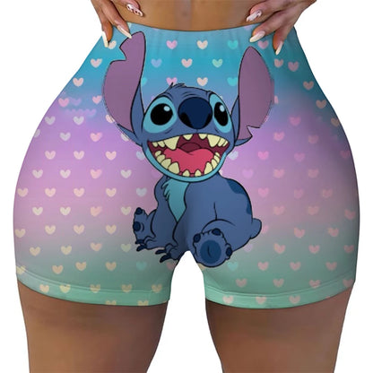 Disney Lilo&Stitch Women's Fitness Shorts, High Waist Yoga, Short Legs, Bicycle, Soft Squat, Comprehensive Training, Jogging Ath